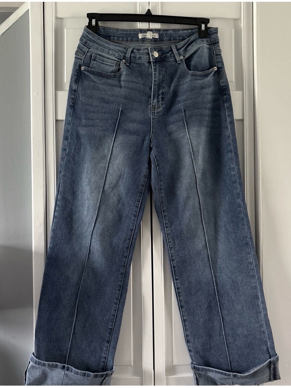 Straight-Leg Jeans in Deep Blue with Center Crease